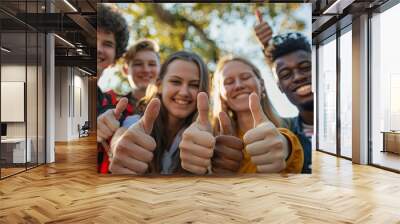 A group of young people give a thumbs-up sign, expressing approval and positivity Wall mural