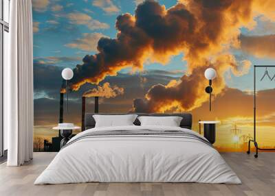 A plant emitting smoke and pollutants into the atmosphere Wall mural