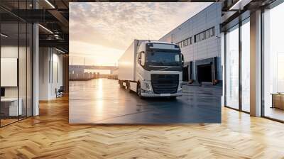 A truck parked in front of an industrial logistics building Wall mural