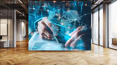 Business and economic growth on global business network, data analysis of financial and banking, customer service, technology and data connection, teamwork concept Wall mural