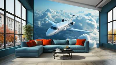 Concept of business travel, a luxury private jet soaring in the blue sky Wall mural