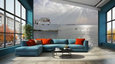 mykonos, greece | mykonos beach w/ sun glare Wall mural