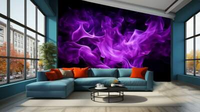 purple flame isolated on black background Wall mural