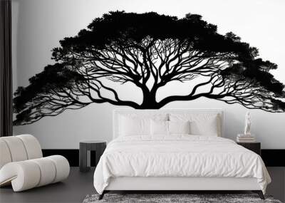 Tree silhouette isolated on white background. Black tree silhouette. Tree icon. Wall mural