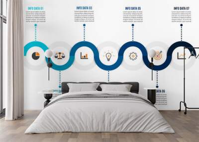 7 Parts infographic design vector and marketing icons can be used for workflow layout, diagram, report, web design. Business concept with options, steps or processes. Wall mural