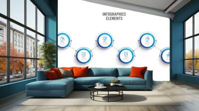 Abstract elements of graph infographic template with label, integrated circles. Business concept with 6 options. For content, diagram, flowchart, steps, parts, timeline infographics, workflow layout. Wall mural