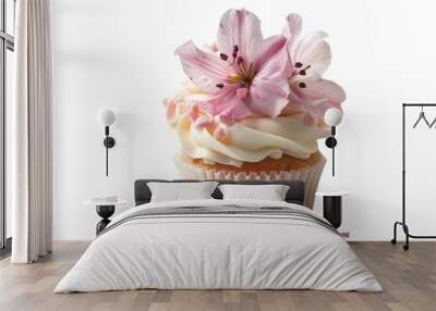 Cupcake with Pink Flower and Petals Wall mural