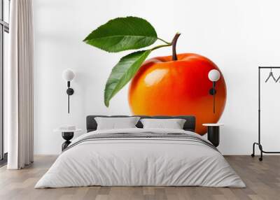 Fresh Orange Apple with Green Leaf Isolated Wall mural