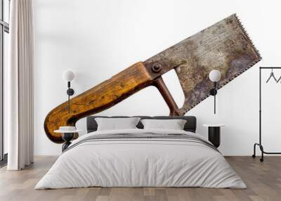 Old Rusty Hand Saw with Wooden Handle Wall mural