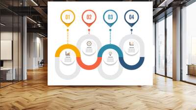 Template Timeline Infographic colored horizontal numbered for four position can be used for workflow, banner, diagram, web design, area chart Wall mural