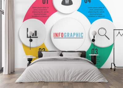 Vector infographic circle template with 4 steps, parts, options, sectors, stages. Can be used for graph, pie chart, workflow layout, cycling diagram, brochure, report, presentation. Wall mural