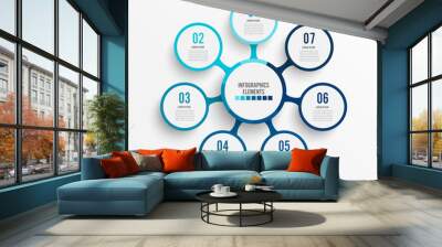 Vector infographic template with 3D paper label, integrated circles. Business concept with 7 options. For content, diagram, flowchart, steps, parts, timeline infographics, workflow, chart. Wall mural