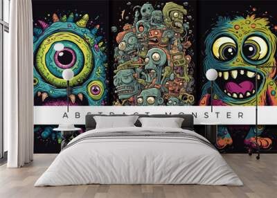 Illustrations set of abstract monster backgrounds Wall mural