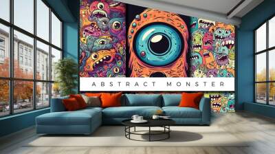 Illustrations set of abstract monster backgrounds Wall mural