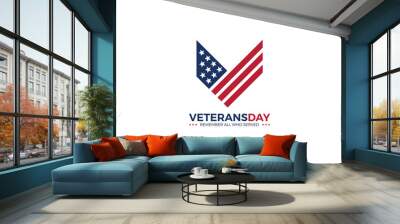 Letter V logo formed USA flag and rank of soldiers as a symbol of veterans Wall mural