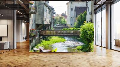 The colorful street view and the water canal of medieval town of Samobor Wall mural