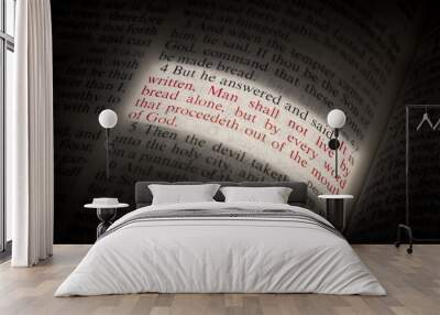 Man Shall Not Live on Bread Alone Bible Scripture Illuminated on Page Wall mural