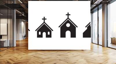 Church silhouette icon set black and white colours Wall mural