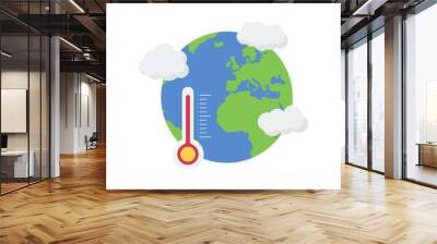 Global warming icon. Earth with thermometer Wall mural