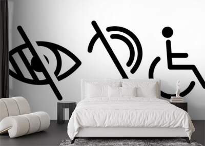 Invalid icon set. Vision problem, deafness, wheel chair icons Wall mural