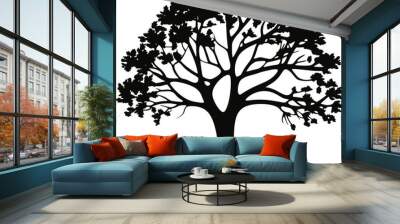 black tree silhouette isolated on white background, vector. AI generated illustration. Wall mural