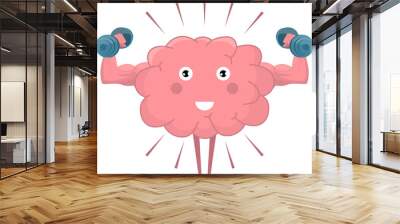 Cute brain training with dumbbell clipart illustration Wall mural