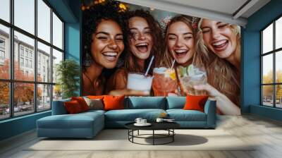 Hen party's jolly toast Wall mural