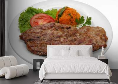 Fresh steak with potatoes and lettuce Wall mural