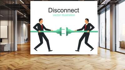 Two businessman disconect electric plug flat vector design illustration Wall mural