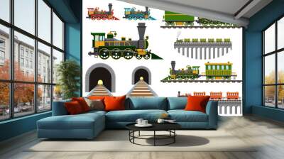 Vintage train on railroad vector design illustration isolated on white background Wall mural