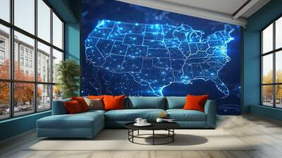 abstract digital map of usa concept of north america global network and connectivity data transfer and cyber technology information exchange and telecommunication.stock photo Wall mural