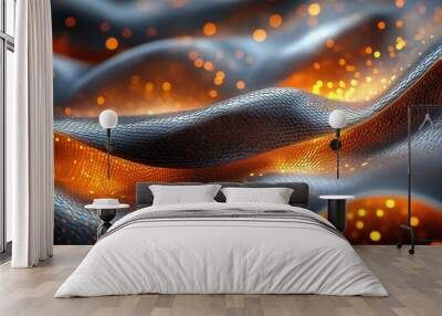 abstract fantasy backgroun with wavy tangle golden snakes shiny metallic dragon scales texture unique wallpaper Wall mural