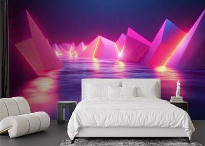 abstract geometric neon backgroun streaming service concept digital data transfer internet technology of future network dynamic zigzag lines glowing in the dark modern wallpaper Wall mural