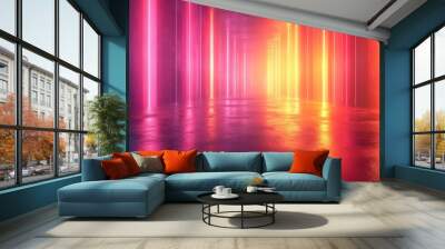 abstract neon backgroun modern wallpaper with glowing gol vertical lines Wall mural