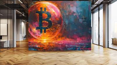 An abstract painting of a dollar sign in a protective bubble. Wall mural