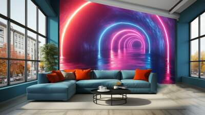 animation abstract black backgroun with pink blue neon lines go up an disappear Wall mural