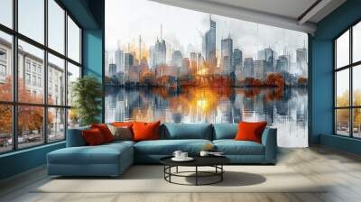 city background architectural with drawings of modern for use web magazine or poster design Wall mural