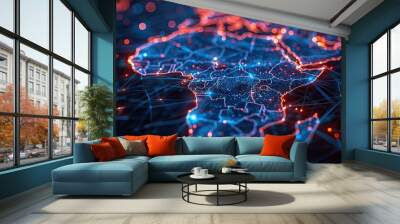 digital map of africa concept of global network and connectivity data transfer and cyber technology business exchange information and telecommunication.illustration Wall mural