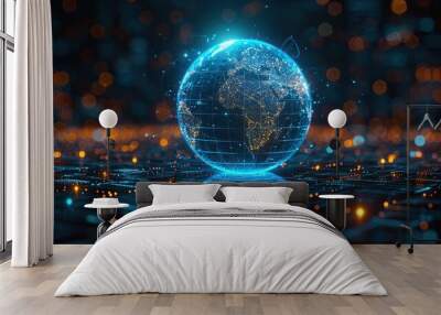 digital world globe centered on usa concept of global network and connectivity on earth data transfer and cyber technology information exchange.illustration Wall mural