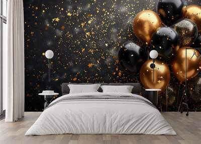 gold black balloon confetti background for graduation birthday happy new year opening sale concept usable for banner poster brochure ad invitation flyer template,art illustration Wall mural