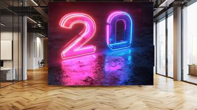 linear symbol neon number two glowing in the dark with ultraviolet light pink blue gradient laser ray Wall mural