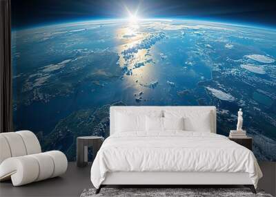 physical map of planet earth focused on japan north and south korea satellite view of east asia sun shining on the horizon elements of this image furnished .illustration stock image Wall mural