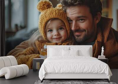 unrecognizable father giving syrup to small sick daughter indoors at home Wall mural