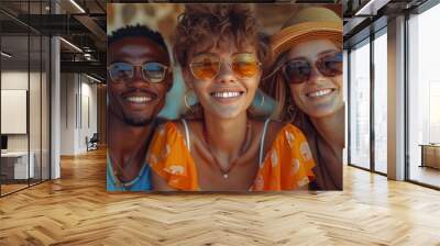 young group of diverse friends having fun in a sunny day multiracial best friends enjoying time together outdoors Wall mural