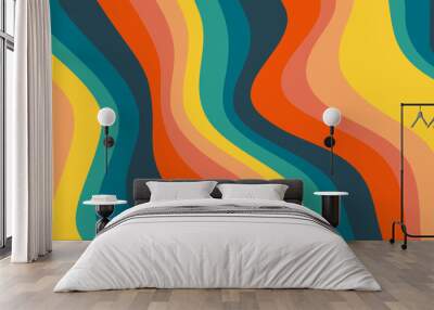 retro wavy abstract colorful background, wallpaper with red yellow blue and orange waves  Wall mural