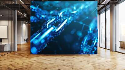 A blue abstract background featuring a chain of connected links in a linear pattern. Wall mural