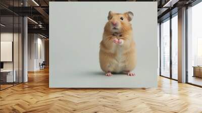 A golden hamster stands on its hind legs, its front paws held together as it looks at the camera. Wall mural