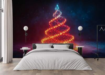 A stunning geometric Christmas tree glowing with vibrant colors during the festive winter season Wall mural