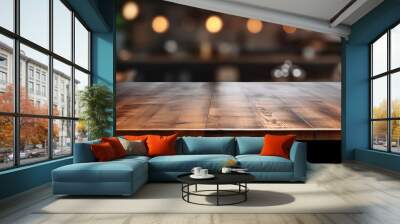 AI rendered empty table with blurred modern kitchen backdrop Wall mural