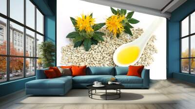 Safflower seeds and oil. Wall mural